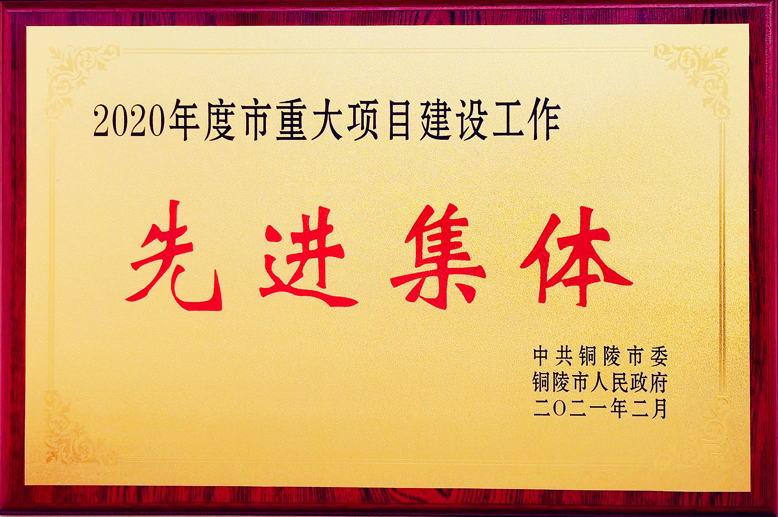 ok 2020年度銅陵市重大項目建設(shè)工作先進集體獎牌（安徽富樂德長江）_副本.jpg